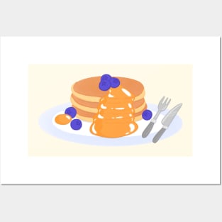 Pancakes with blueberries and syrup Posters and Art